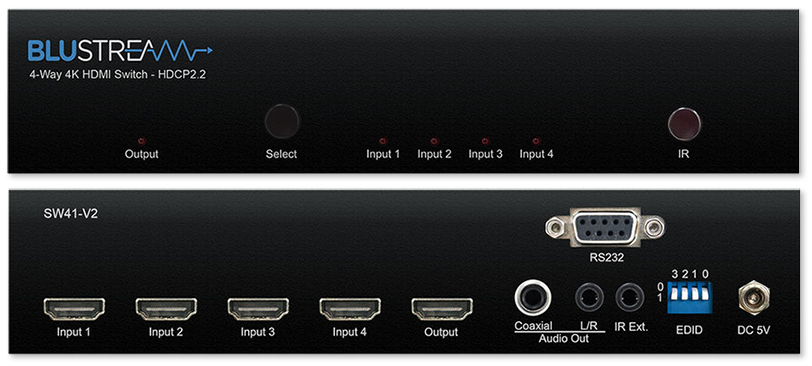 BluStream SW41AB-V2 4-Way 4K HDMI 2.0 Switch With Audio Breakout