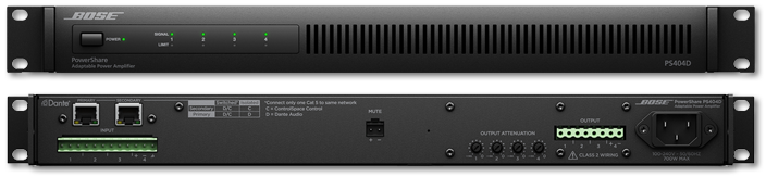 Bose Pro PowerShare PS404D 4-ch 100W Adaptable Power Amplifier with Dante