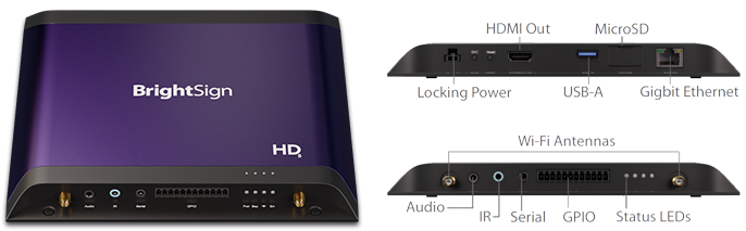 BrightSign HD1025 Mainstream 4K H.265 HTML5 Interactive Digital Signage Player