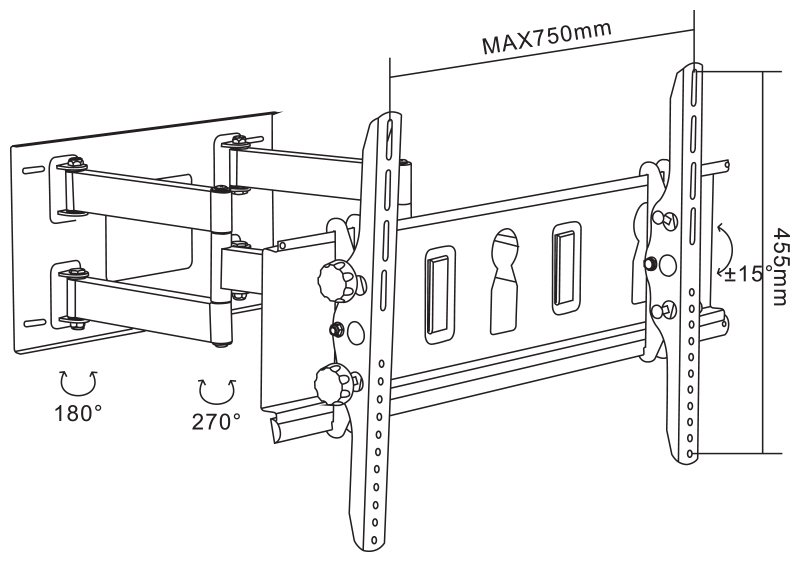 Doss 26" - 80" LCD/Plasma Full Motion Wall Bracket with Tilt & Turn - diagram