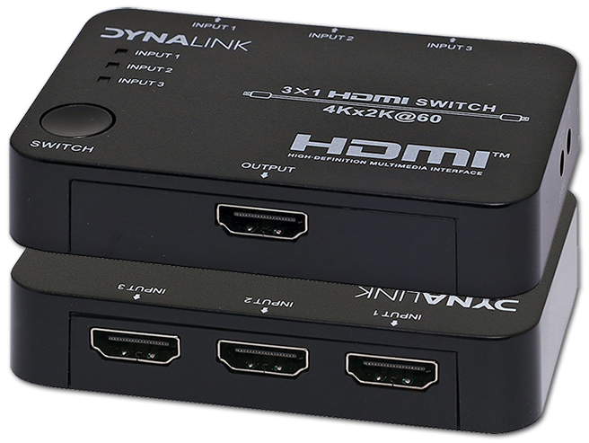 Dynalink 3 Way 4K HDMI 2.0 Switcher with Remote Control