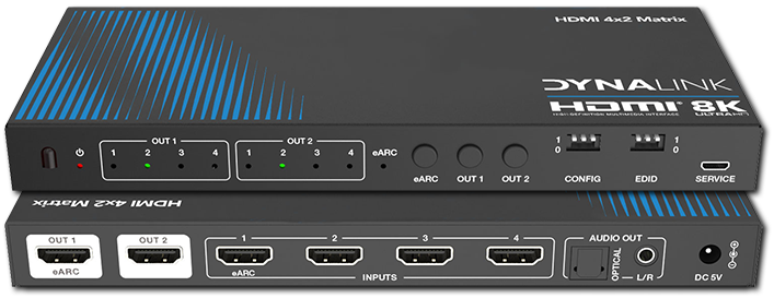 Dynalink 4x2 8K HDMI 2.1 40Gbps Matrix Switcher with eARC