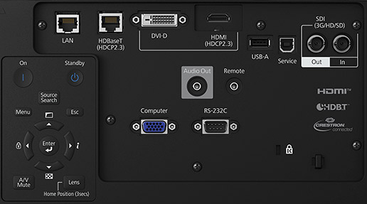 Epson EB-PU2010W WUXGA 4K Enhancement 10,000 Lumens HDBaseT Laser Installation Projector connectivity panel