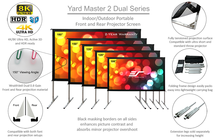 Elite Screens Yard Master 2 WraithVeil Dual Portable Outdoor Front/Rear Projection Screens