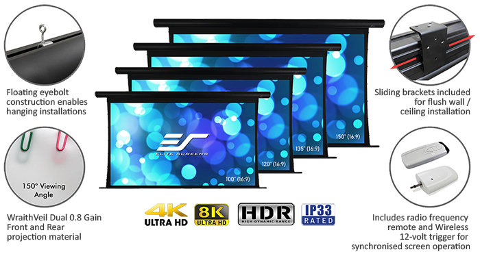 Elite Screens Yard Master IP33 16:9 Outdoor Tensioned Motorised Projection Screens (100" - 150")