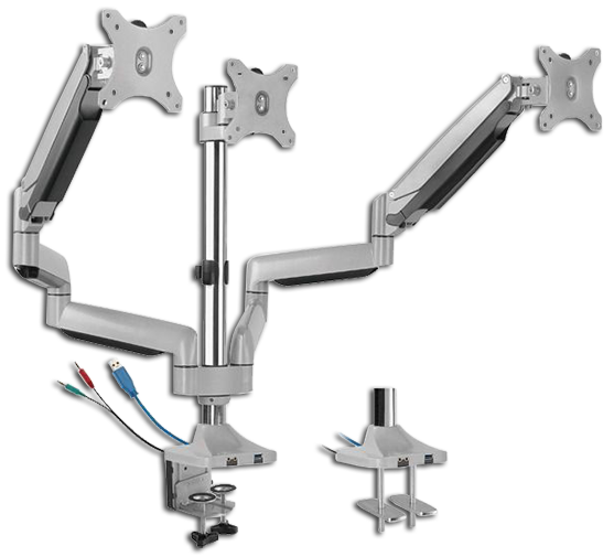 Ergovida EMA10-C36U 13"-32" Gas Spring Triple Monitor Arm Desk Mount with USB Ports