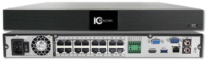 IC Realtime 4K 16-Ch PoE 8MP 2-Bay H.265+ 1RU NVR