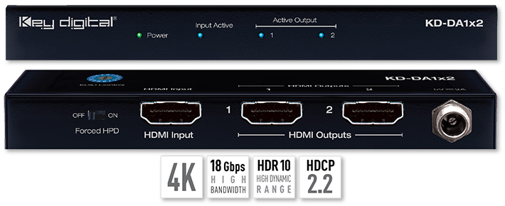 Key Digital KD-DA1x2 1x2 4K/18G HDMI Distribution Amplifier