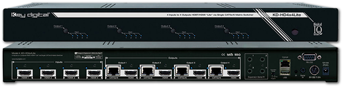 Key Digital KD-HD4x4Lite 4x4 4K HDMI HDBaseT Matrix Switcher