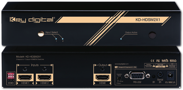 Key Digital KD-HDSW2x1 2-Way 1080P HDMI Switch