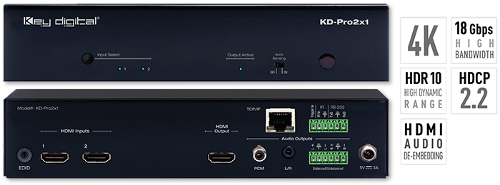 Key Digital KD-Pro2/4x1 4K 18G HDMI Switcher with Digital Coaxial & Analog Audio De-Embedded Output