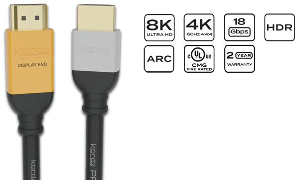 Kordz Pro3 Series 4K60 HDR 18Gbps Active Copper HDMI Cables