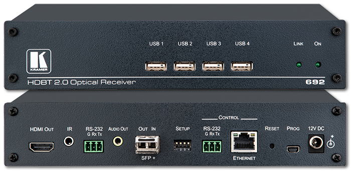 Kramer 692 4K60 HDMI with HDBaseT 2.0, Ethernet & USB over MM/SM Fiber Receiver