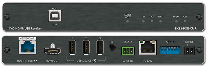 Kramer EXT3-POE-XR-R 4K60Hz 4:4:4 HDBaseT 3.0 Receiver w/ PoE, USB, Ethernet, RS-232 & IR