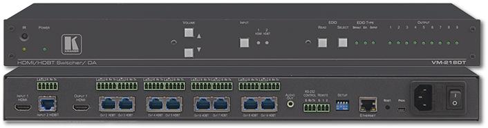 Kramer VM-218DT 2x1:8 4K 4:2:0 HDMI To HDBaseT w/ IR, RS-232 & Stereo Audio Switchable DA