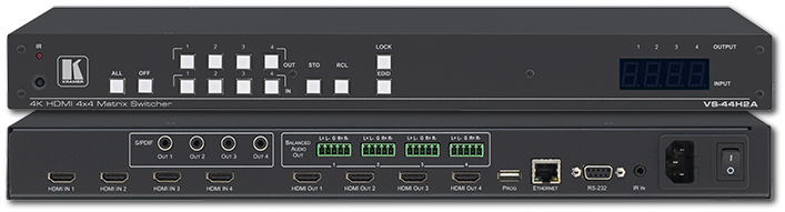 Kramer VS-44H2A 4x4 4K60 HDR HDMI Matrix Switcher with Audio De-Embedding