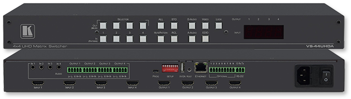 Kramer VS-44UHDA 4x4 4K60 HDMI Matrix Switcher with Audio Embedding/De–embedding