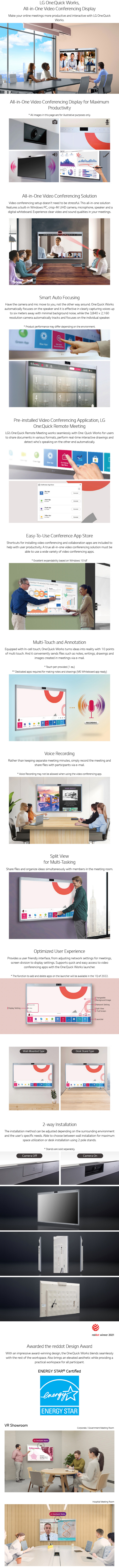 LG 55CT5WJ 55 UHD 450 Nits All-In-One Video Conferencing Interactive Touch Display features