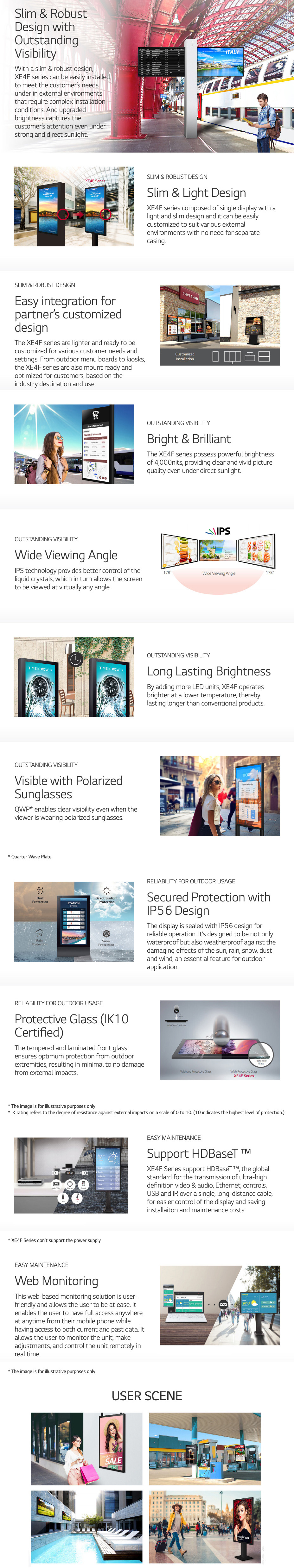 LG XE4F Full HD High Brightness HDBaseT Outdoor Digital Signage features