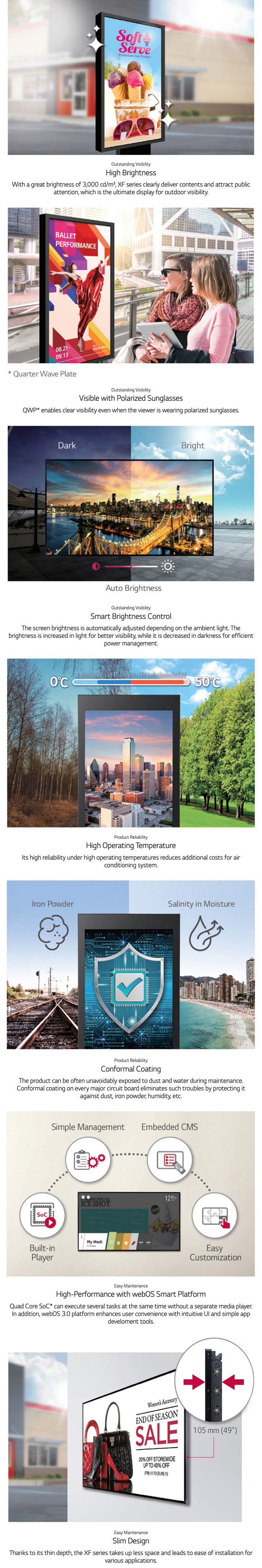 LG XF3E Full HD High Brightness WebOS Outdoor Digital Signage features