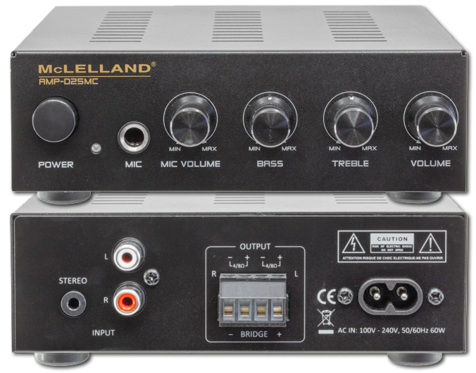 McLelland AMP-D25MC 2-Channel Class-D Amplifier With Mic Input