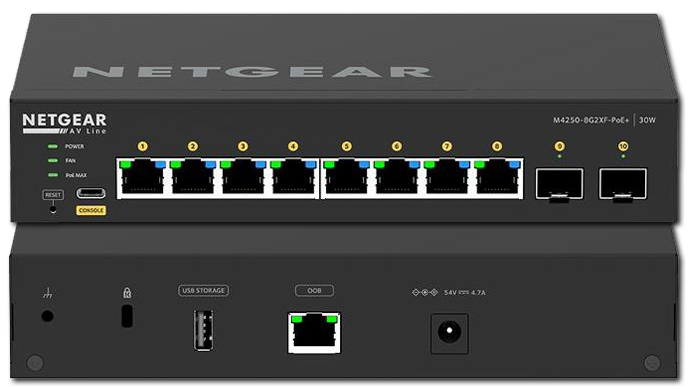 Netgear AV Line M4250-8G2XF-PoE 8x1G PoE 220W Desktop Managed Switch with 2x10G SFP