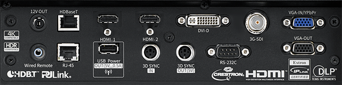 Optoma ProScene ZU860 WUXGA 8500 Lumens Pure Laser Professional DLP Projector - connectivity panel