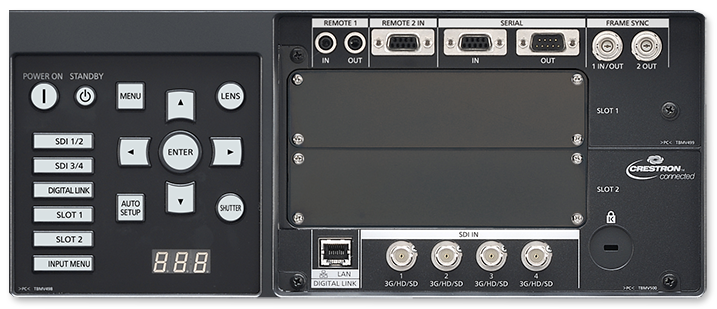 Panasonic PT-RZ12KE WUXGA 12,000 Lumen Digital Link 3-Chip DLP Laser Projector connectivity panel