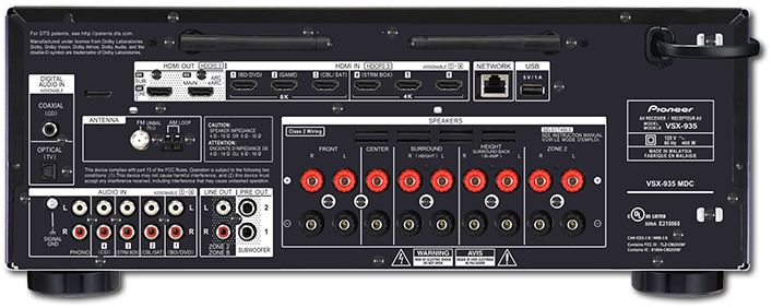 Pioneer VSX-935 7.2-Channel AV Receiver rear panel