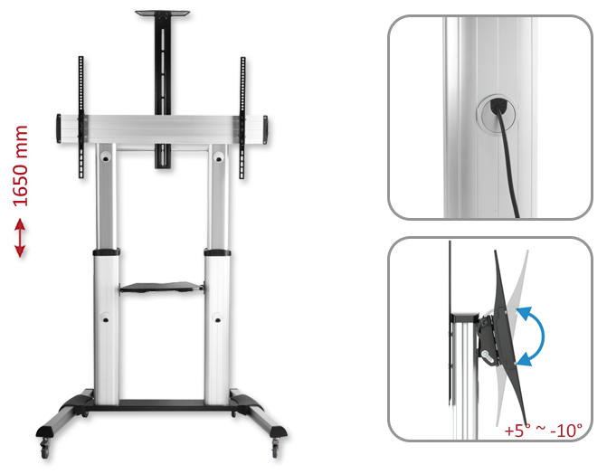 Quantum Sphere TTL04610TW 60"-100" Height Adjustable TV Cart / Trolley