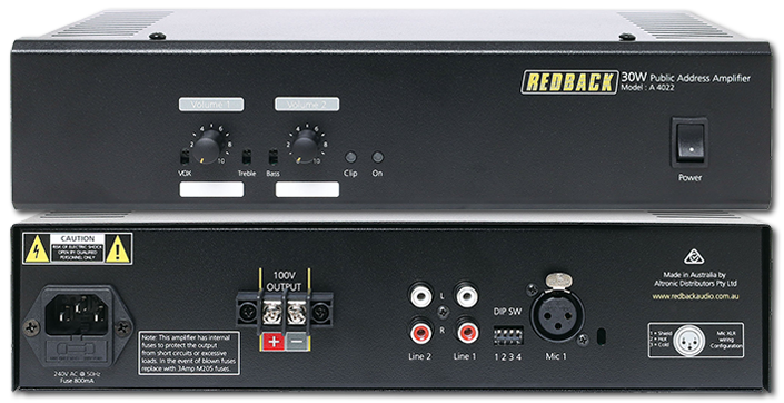 Redback 30W 2-Input 100V Public Address Amplifier