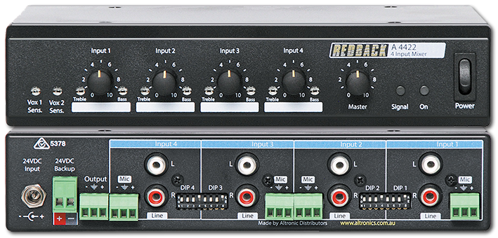 Redback 4 Channel Public Address Mixer With Bass & Treble