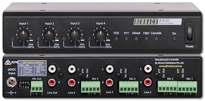 Redback 4 Channel Public Address Mixer With Selectable Priority