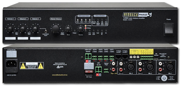 Redback A4270 4 Zone 125W 100V PA Mixer Amplifier