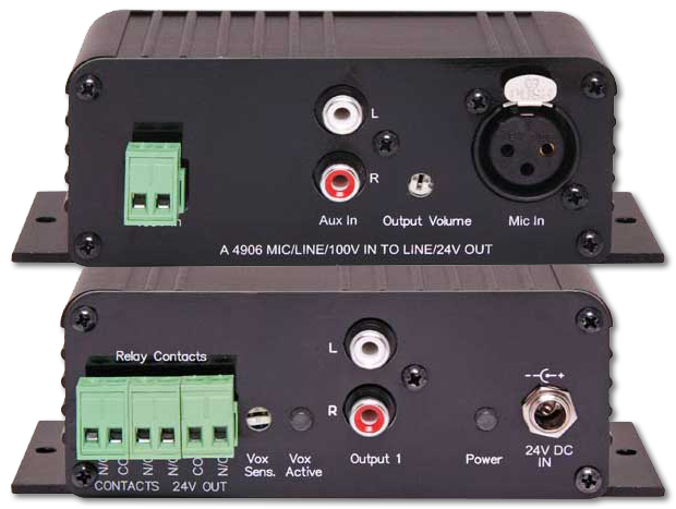 Redback Mic / Line / 100V Input to Line+24V Switched Output