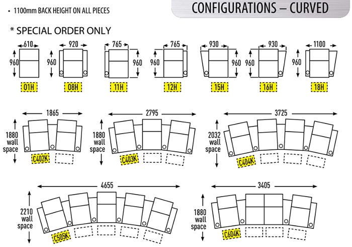 RowOne Kingsley Premium Cinema Seating configurations - curved