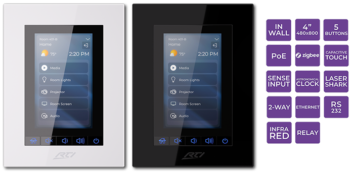 RTI KX4 4" In Wall PoE Touchscreen Controller with Integrated XP Processor