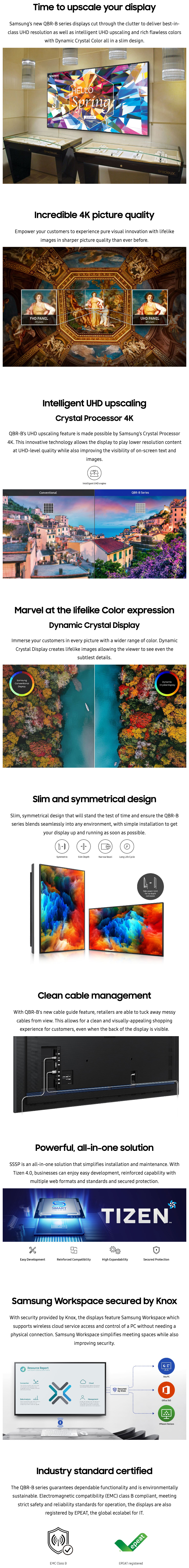 Samsung QBR-B Series 4K UHD Tizen Powered 16 7 Signage Display features