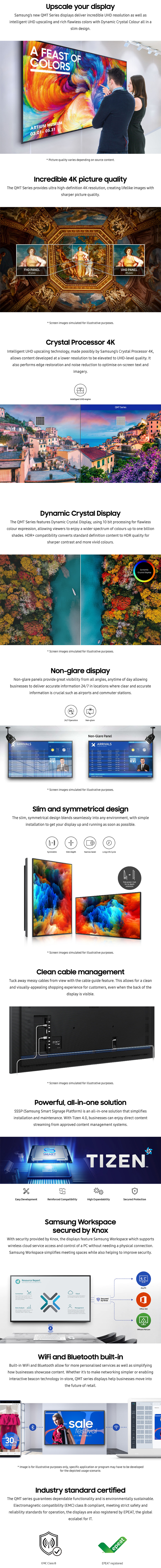 Samsung QMT 98" Series 4K HDR Tizen Powered 24 7 Digital Signage features