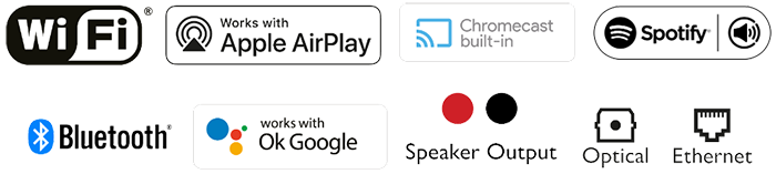 seamless wireless connectivity with AirPlay, GoogleCast, and Bluetooth