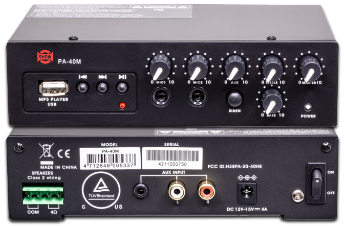 Show PA-40M Compact 40W 12VDC Class-D Amplifier with USB MP3 Player