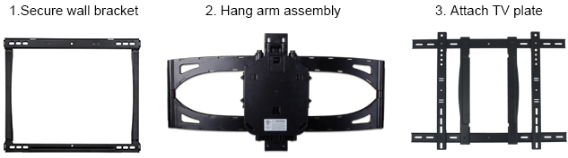 smart 3-piece construction – wall bracket, arm assembly, and TV plate