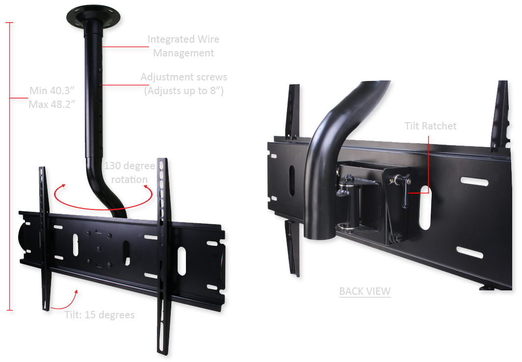 Strong Large Ceiling Mount for 36" - 80" Flat Panel TVs