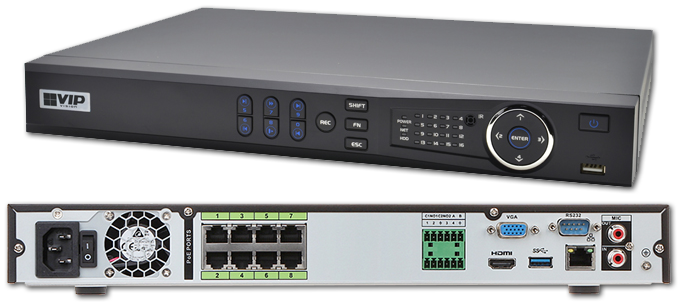 VIP Vision Professional 8 Channel 2-Bay Network Video Recorder with ePoE