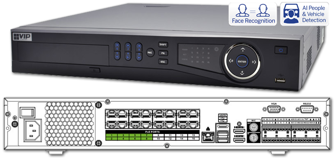 VIP Vision Professional AI 32-Ch 4-Bay Network Video Recorder with ePoE