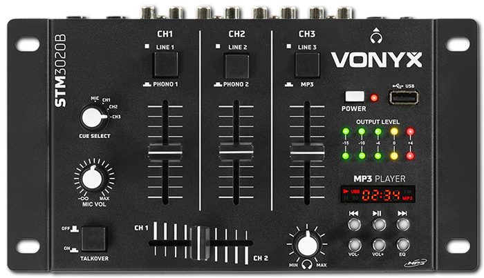 Vonyx STM3020B 3-Channel DJ Mixer with USB/MP3/Bluetooth