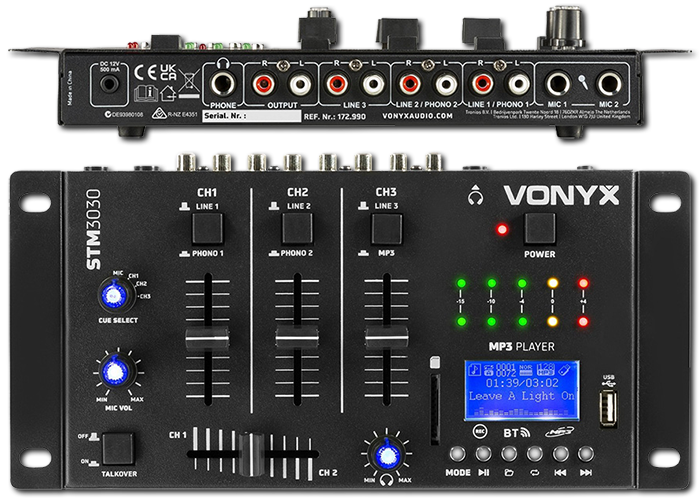 Vonyx STM3030 4-Channel DJ Mixer with USB/MP3/Bluetooth