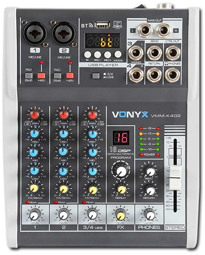 Vonyx VMM-K402 4-Channel PA Mixer with DSP & Bluetooth