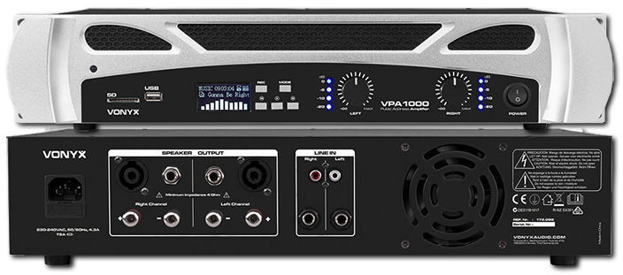 Vonyx VPA1000 2 x 500W Stereo Power Amplifier with Bluetooth/MP3