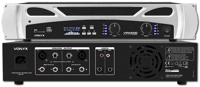 Vonyx VPA600 2 x 300W Stereo Power Amplifier with Bluetooth/MP3